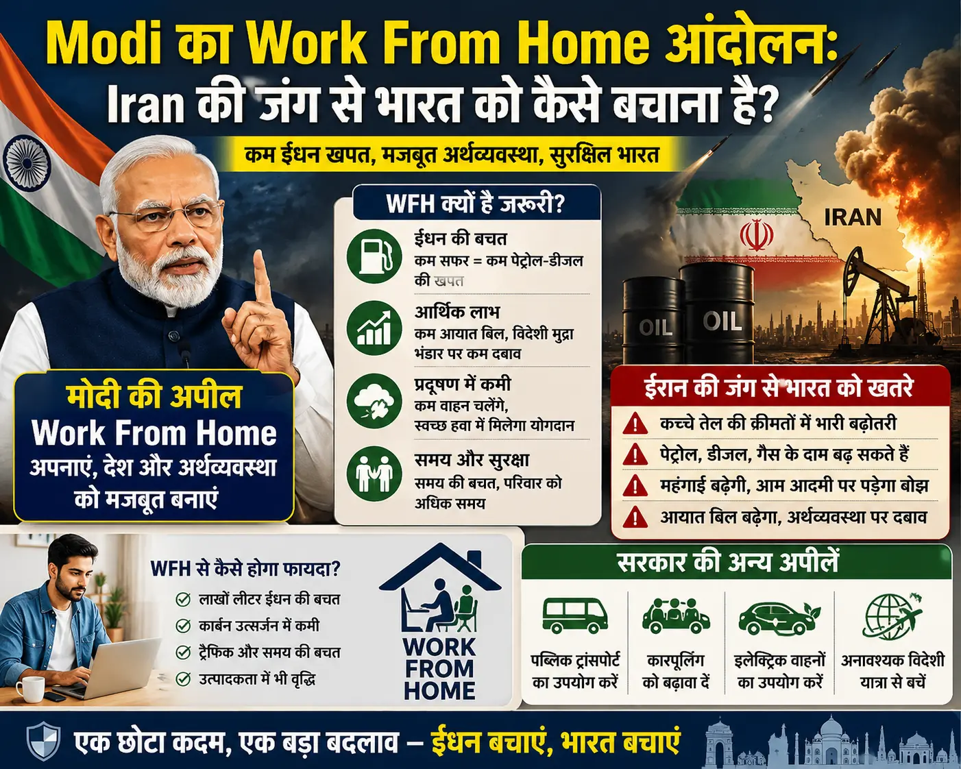Modi का Work From Home आंदोलन: Iran की जंग से भारत को कैसे बचाना है? image send kr merko