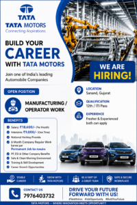 Tata Motors Bharti 2026 — 12th Pass Sanand Gujarat Manufacturing Job